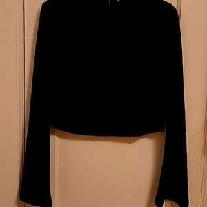 Black cropped high low bell sleeve top